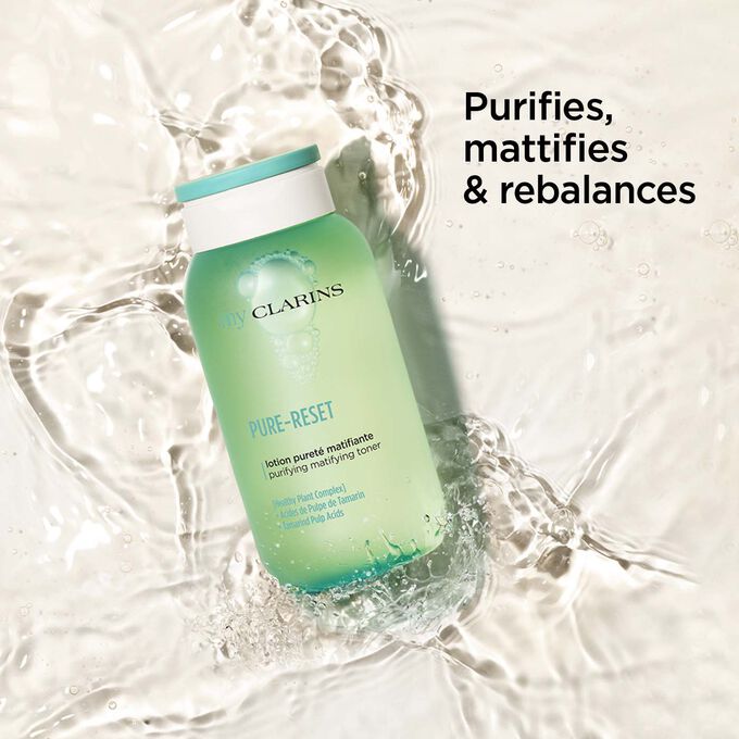 Pure-reset purifying lotion on texture with purifying and mattifying benefits