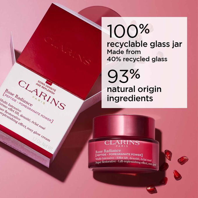 Super Restorative Rose Radiance with 100% recyclable glass jar and 93 natural origin infredients